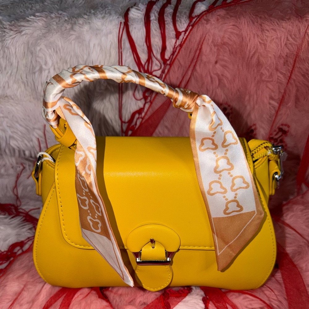 Yellow Handbag And Wallet Combo With Bear Scarf
